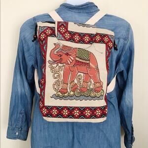 Thai Boho Tribal Folk Natural Vegan Cloth Fabric Tapestry Elephant Backpack Bag